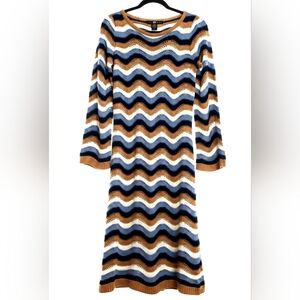NWT ✨️Striped Knit Dress with Blue and Tan Waves SIZE 10 Ashely Stewart